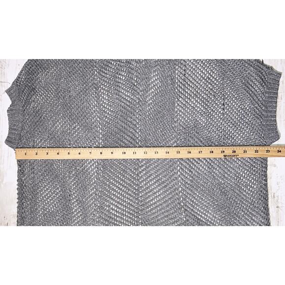 NWT BCBGMaxAzria Silver Metallic Crochet Poncho Sweater - Picture 5 of 10